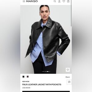 Mango Black Faux Leather Jacket with Pockets